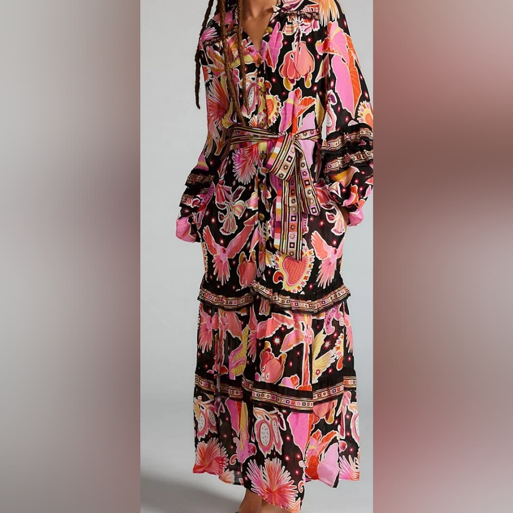 Farm Rio Floral Maxi Dress with Pink and Black Pattern